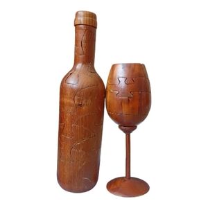 Oenophilia Wooden Puzzle Wine Bottle and Glass Set